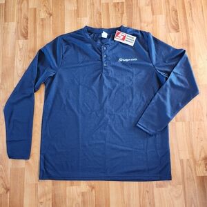 Snap-On Tools Sonic Blue Long Sleeve Jersey Mesh Henley Performance Shirt - Sz L